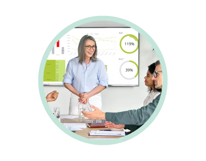 A CFO presenting financial results to colleagues