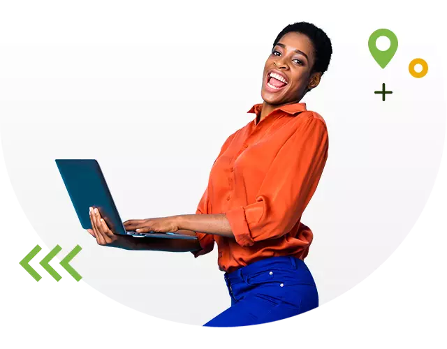 Laughing woman with laptop