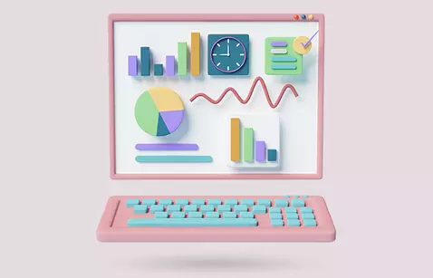pink laptop with dashboards