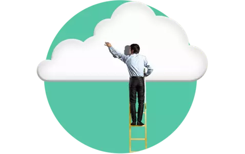 men climbing and poiting to a white cloud