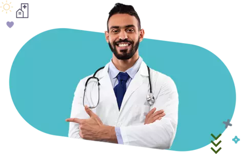 doctor pointing and smiling