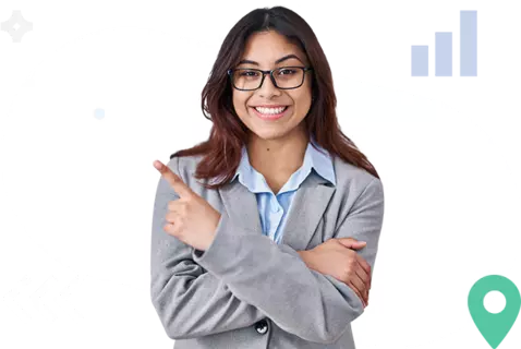 woman pointing and smiling