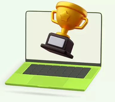 award coming out of a green laptop