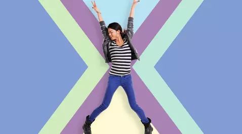 Woman standing in "X" shape on ERPx background