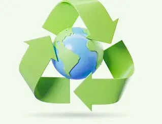 Illustration of a globe focusing on the Western Hemisphere, encircled by a green triangular recycling symbol, representing global sustainability and environmental responsibility.