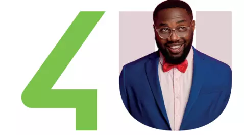 men smilling and looking up