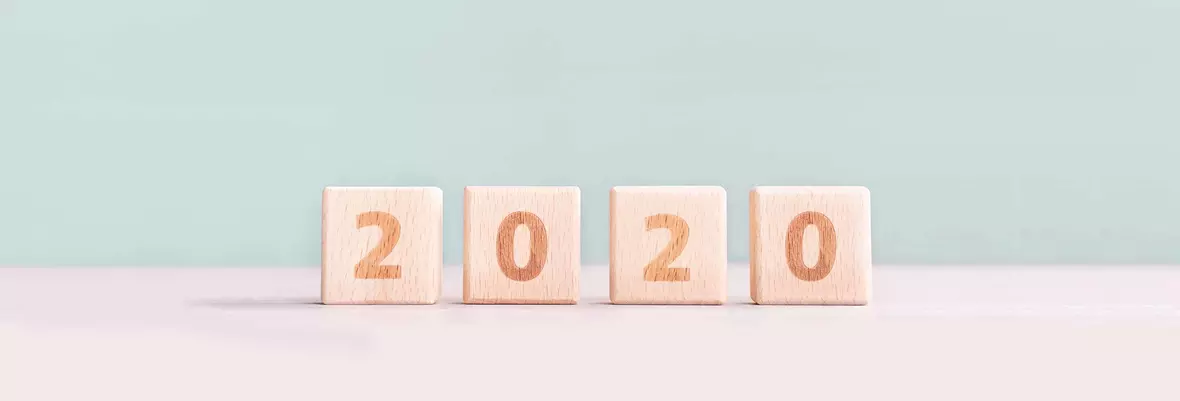 the year 2020 shown using wooden blocks