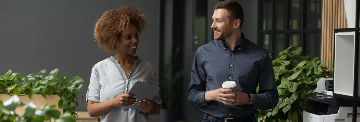 two people talking in a business setting