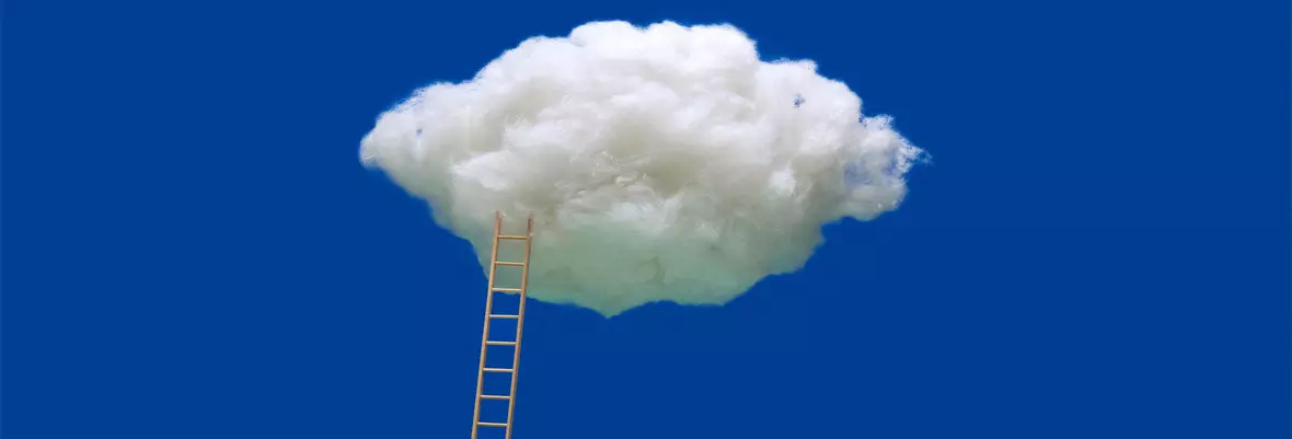 cloud with stairs on blue background