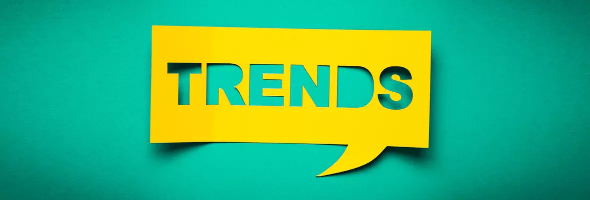 trends, yellow speech bubble, green background