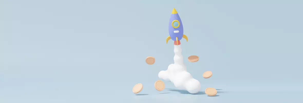 rocket launching, coins falling
