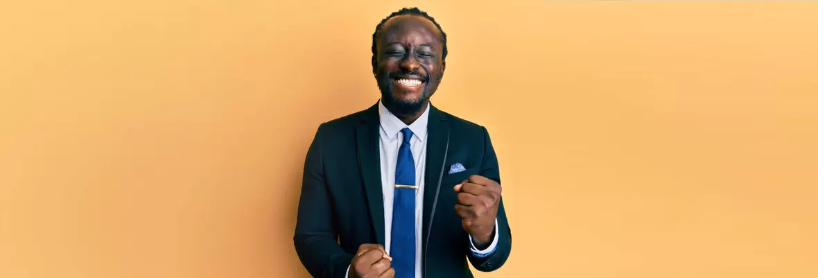 happy person in suit