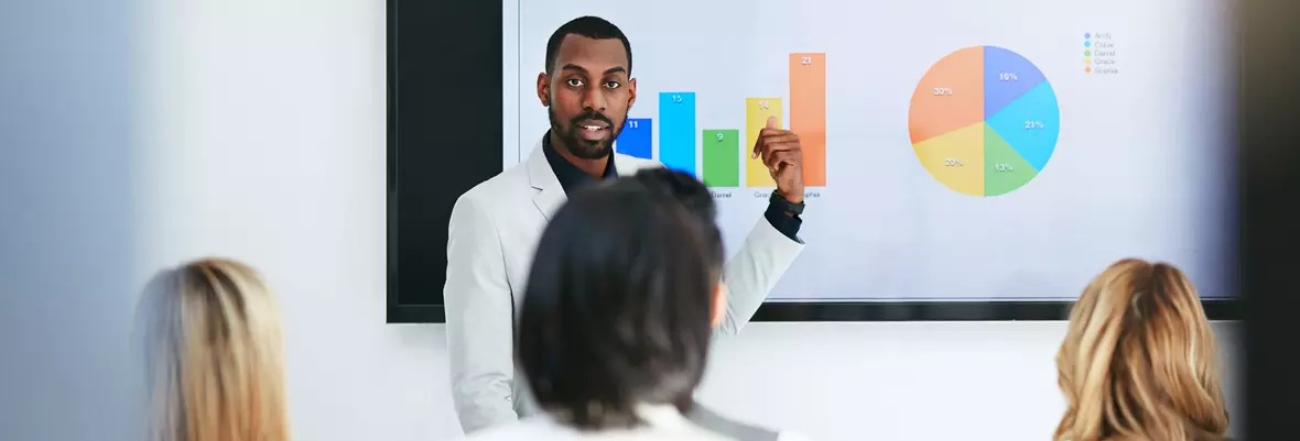 business people looking at presentation