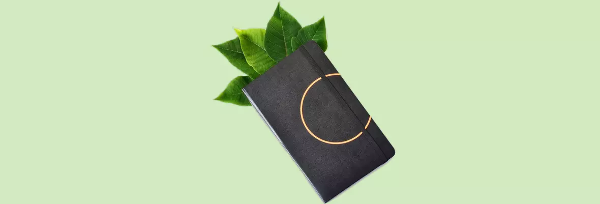 Black agenda with leaves sticking out