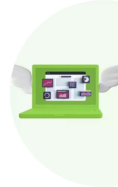 Groene laptop met vleugels