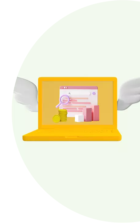 Gele laptop met vleugels