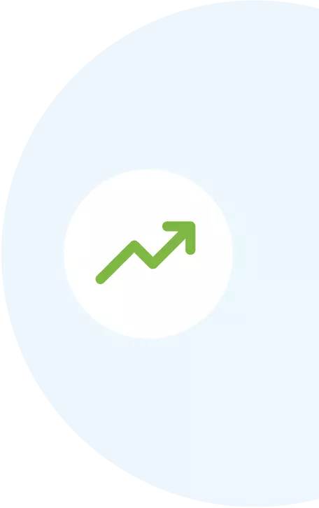 Upward trend arrow icon on blue background