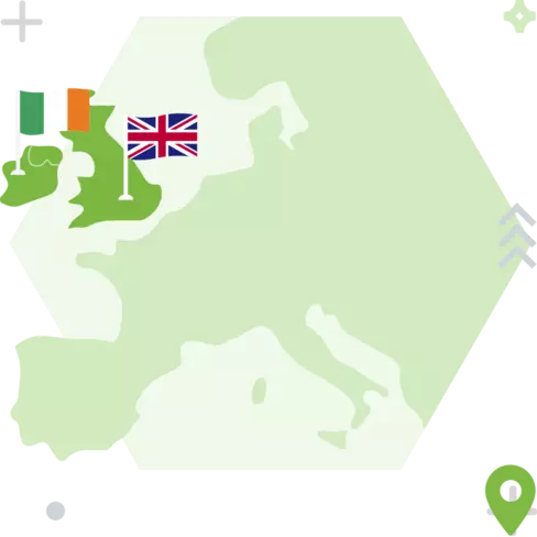 Globe with Irish and UK flag