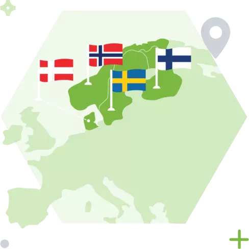Nordic flags on map