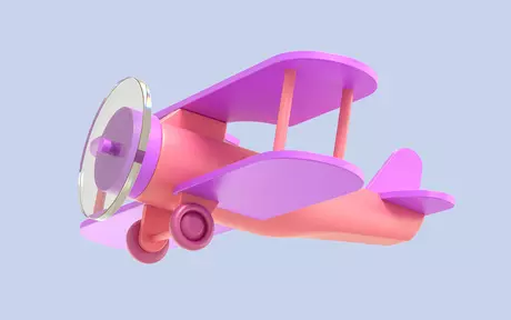 Färgglatt leksaksflygplan på en rödviolett bakgrund