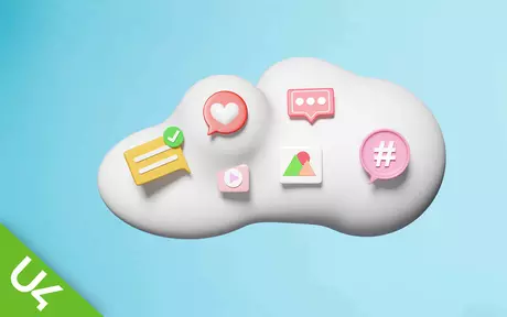Illustration of a cloud containing icons to represent collaboration