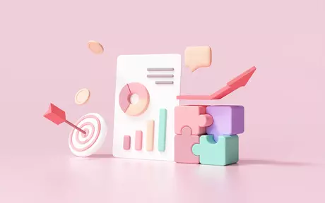 pink background, target, speech bubble, jigsaw puzzle pieces, coins, arrow 