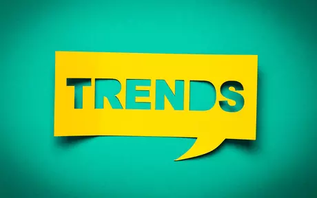 trends, yellow speech bubble, green background