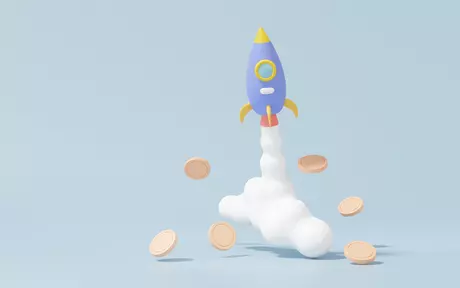 rocket launching, coins falling