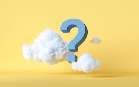 abstract 3d question mark and clouds on yellow background