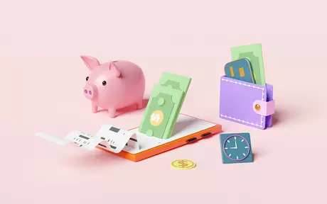 smartphone, money, wallet, piggy bank