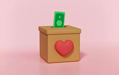box with heart and money