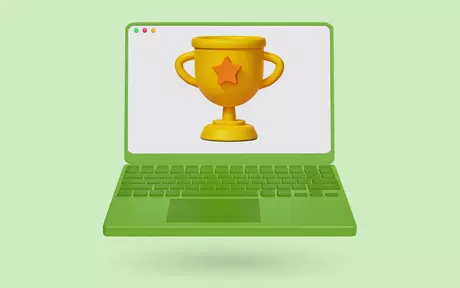 laptop with a trophy