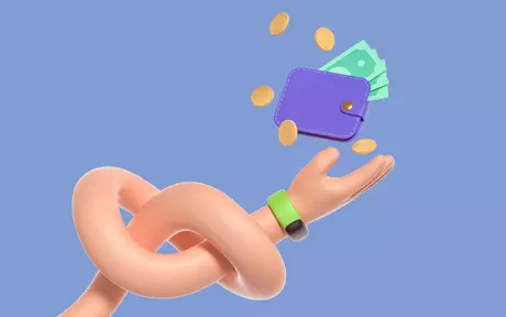 hand with a wallet with coins