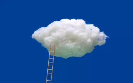 cloud with stairs on blue background