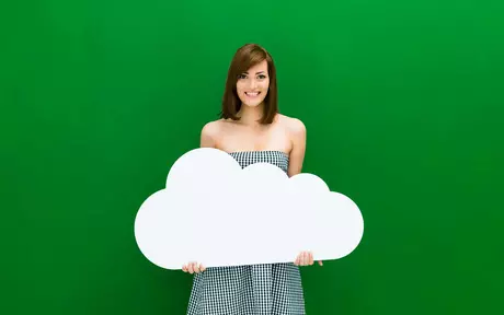 person with cloud green background