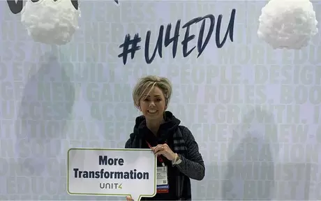 a woman holding a speech bubble that says "More transformation Unit4"