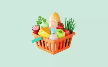 3D image of a basket full of groceries