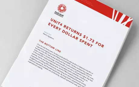 Nucleusin Unit4 returns $1.73 for every dollar spent (Unit4 tuottaa 1,73 $ jokaista käytettyä dollaria kohti) -raportin kansikuva