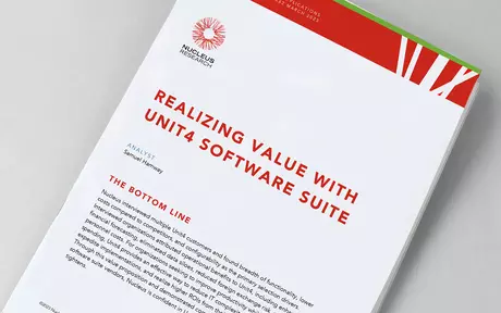 Forsidebilde for Nucleus’ rapport «Hvordan realisere verdi med Unit4s programvarepakke»