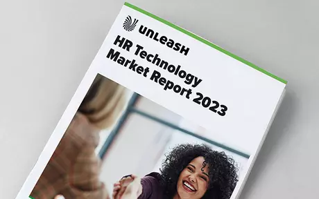 Titelbild für den „HR Technology Market Report 2023“ von UNLEASH