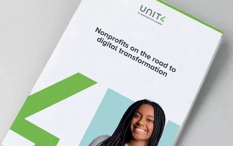Forsidebilde for rapport som oppsummerer Unit4s uavhengige forskning på digital transformasjon i sektoren for ideelle organisasjoner
