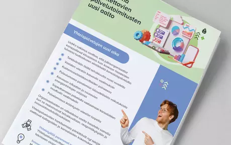 Kansikuva julkisen sektorin infografiikalle "Mukana yhteistyönä toimitettavien palvelujen uudessa aallossa"