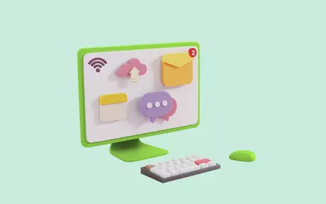3D computer on green background