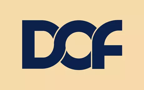 DOF logo on  a pastel peach background