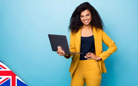 Woman, smiling and holding laptop